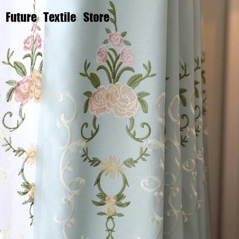 

American Flower Embroidery Cotton and Linen Embroidered Curtains Fresh Tulle Curtains for Living Dining Room Bedroom