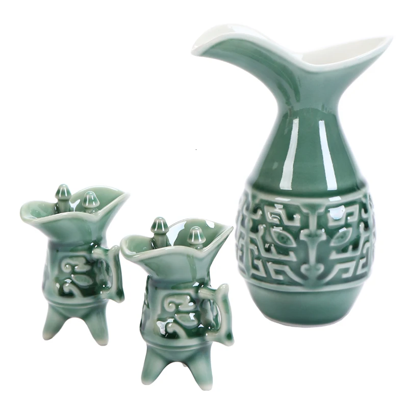 

Chinese style ceramic wine set imitate ancient wine pot cup retro liquor separator flagon drinking winware gift box