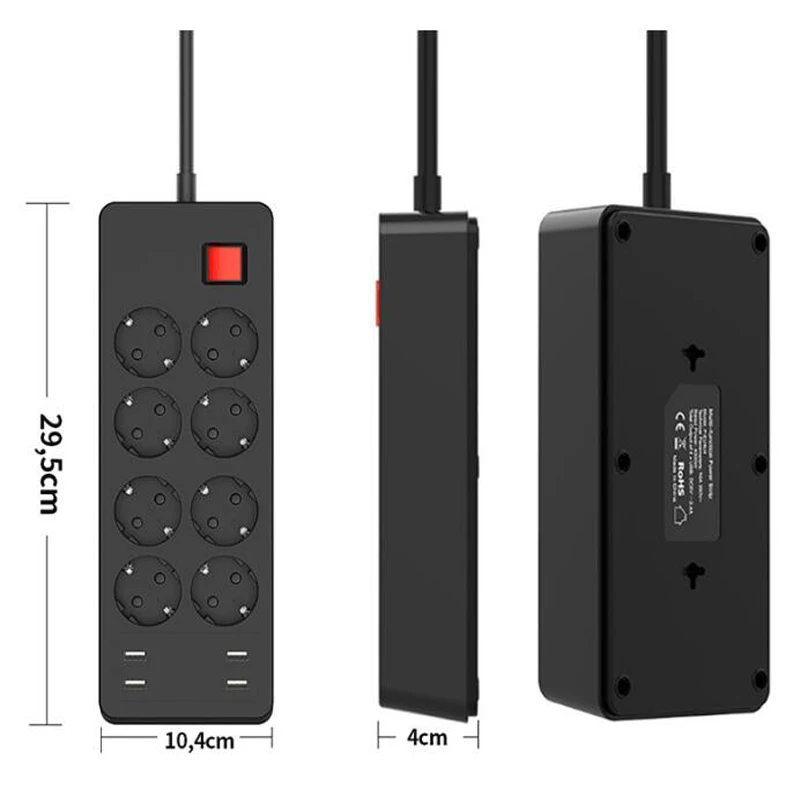 Розетка настольная европейского стандарта 4000 Вт 4 USB-порта для зарядки смартфонов