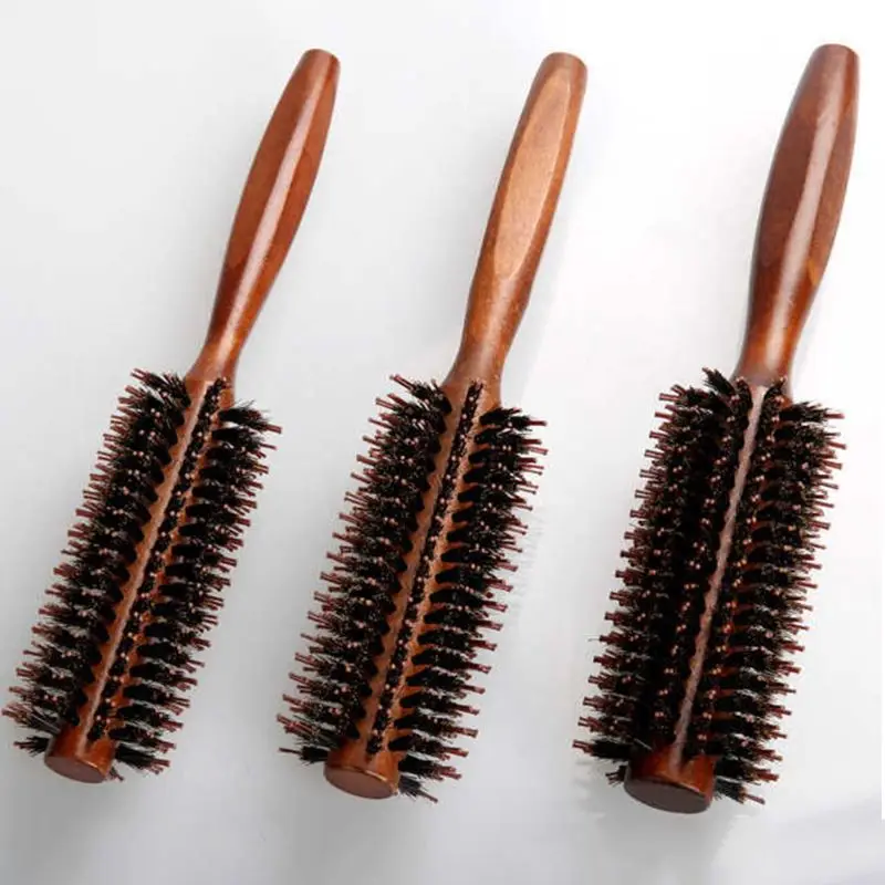 

6 Types Straight Twill Hair Comb Natural Boar Bristle Rolling Brush Round Barrel Blowing Curling DIY Hairdressing Styling Tool