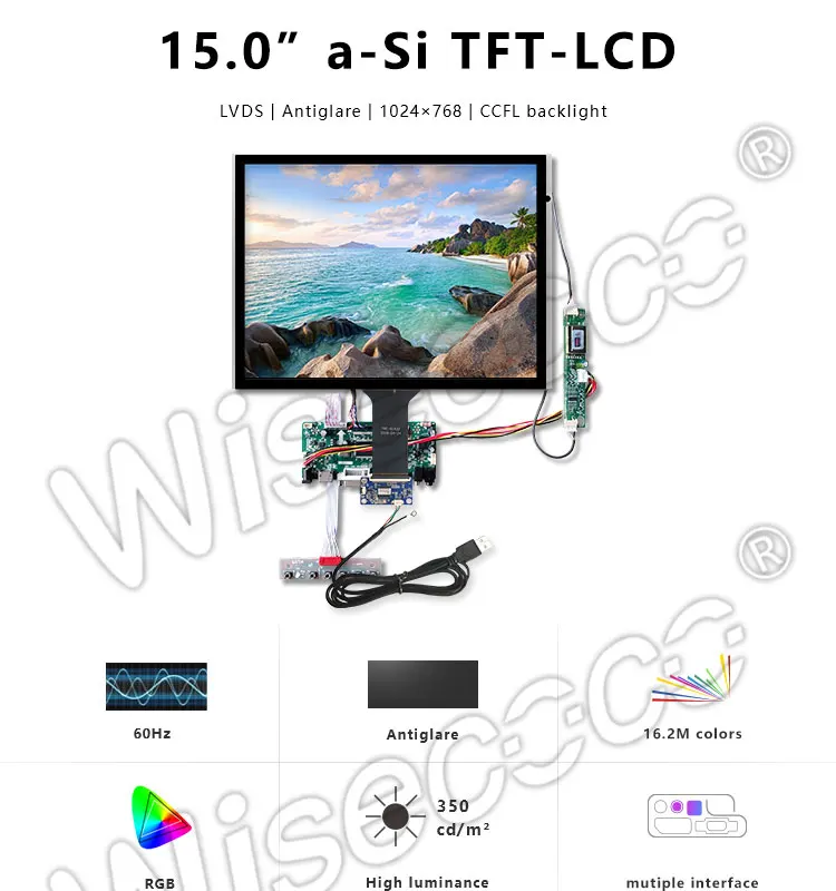 Wisecoco 15 дюймов сенсорный экран 1024*768 Антибликовая ЖК-дисплей для ноутбук кассовый аппарат промышленный дисплей LQ150X1LG81