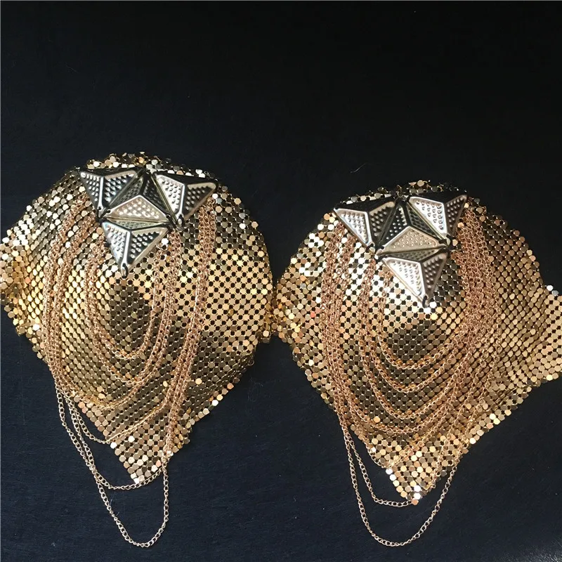 Ручная работа A997 epaulette ювелирные изделия кисточкой большое плечо брошь погоны/погоны шипы колодки клуб шоу Блейзер аксессуары/булавка - Цвет: gloden 2 pcs