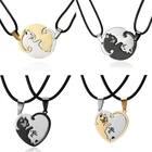1 Пара Ожерелье для влюбленных пар с котом из нержавеющей стали с сердечком и круглой подвеской подарок на день Святого Валентина
