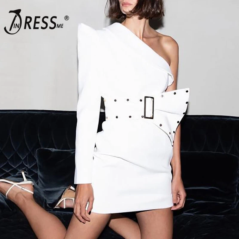 INDRESSME 2019 новые женские модные платья для вечеринки на одно плечо с длинным