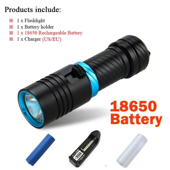 IHQ001B1 XM-L2, профессиональный фонарик для дайвинга, 100 м, портативный светодиодный фонарь для подводного плавания, usb 18650 или 26650, перезаряжаемый аккумулятор - Испускаемый цвет: IHQ001B1