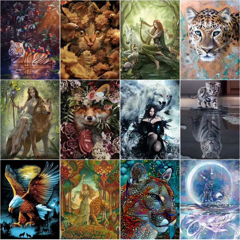 

Animal Diamond Art Creative Hand Painted Wild Animals Tiger Leopard Fox Eagle Wolf Gorgeous Fashion Home Decoration Poster