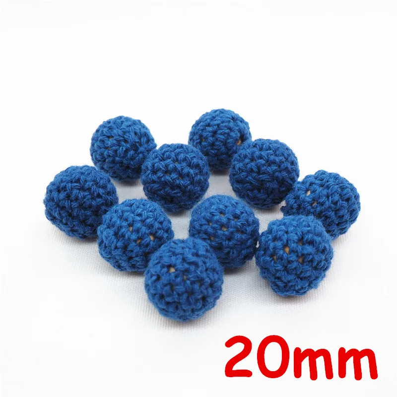 Sapphire Chenkai 10 шт. 16 мм 20 мм Круглый Вязание Хлопок крючком деревянные шарики для DIY украшения Детские украшения Прорезыватель для зубов ожерелье игрушка - Цвет: Sapphire