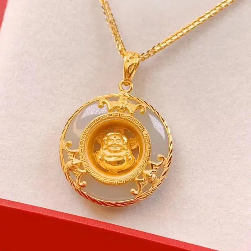 

Natural Hetian Jade Is Shipped Buddha Pendant S925 Sterling Silver round Jade Pendant Pendant Vintage Clavicle Chain Jewelry