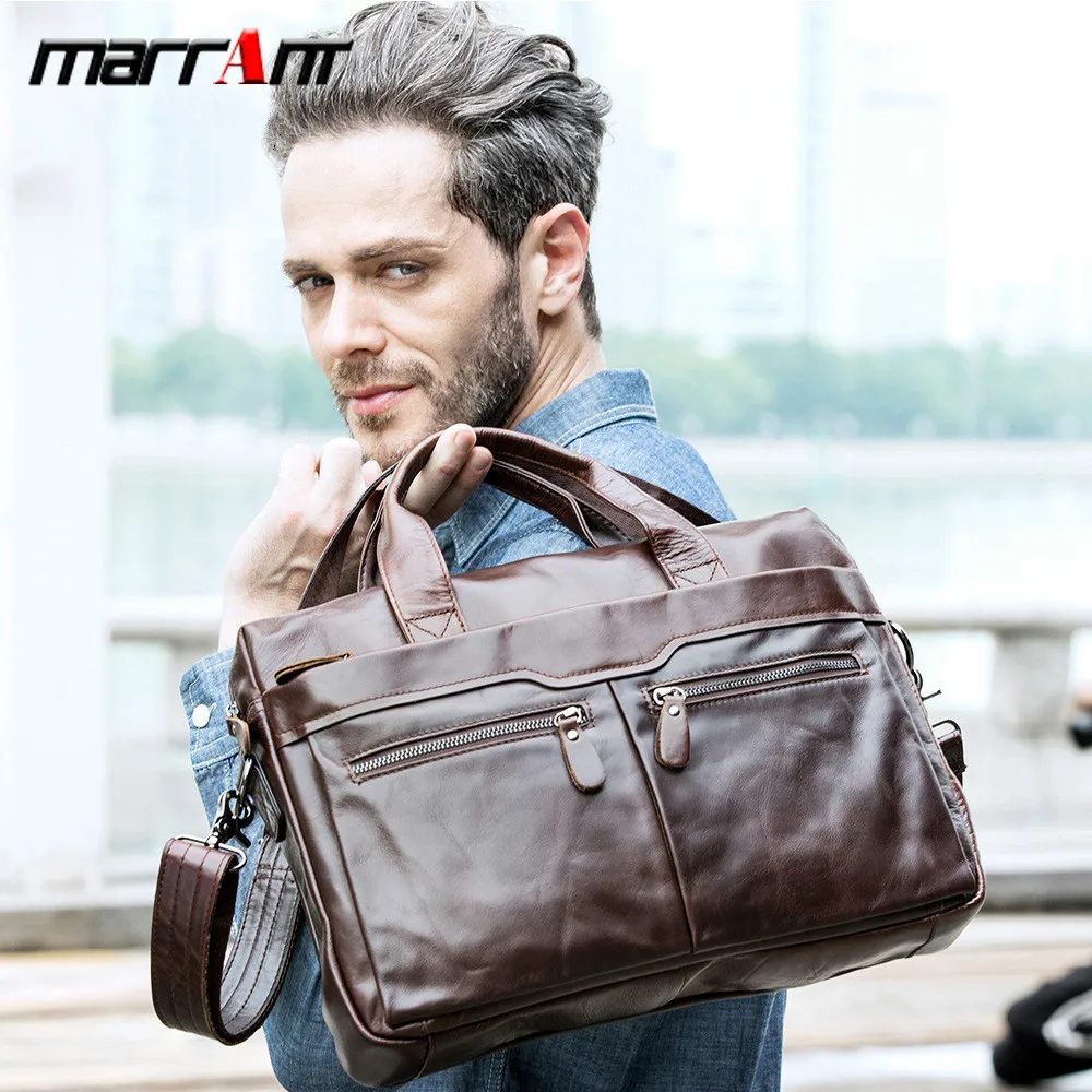 

Natural Cowskin Men Briefcase Handbag Brand Designer Genuine Leather Business Laptop Bag Office Shoulder Messenger Bags Vintage