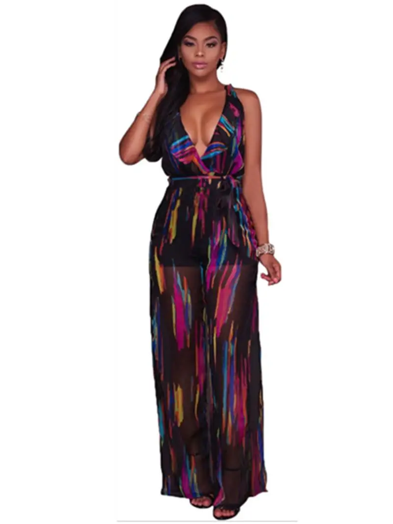 

Женский комбинезон ZITY, повседневный комбинезон с глубоким v-образным вырезом, оборками и поясом, Свободный комбинезон без рукавов