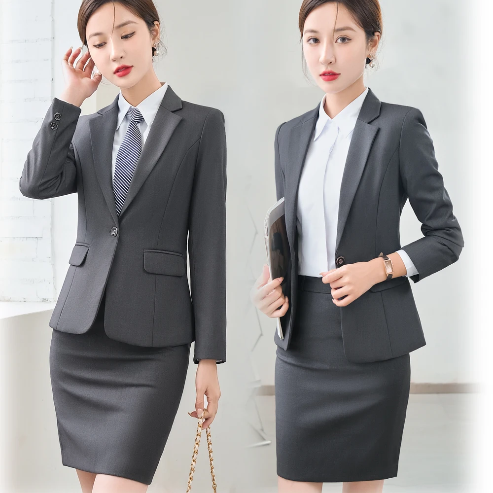 

Женский офисный костюм из блейзера и брюк, серый деловой костюм в Корейском стиле, одежда для работы, офисная униформа, жакет с юбкой размера 5XL, весна 2023