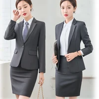 korean autumn grey large size work suits for suit blazer set for women skirt suits for2piece set for business coat skirt