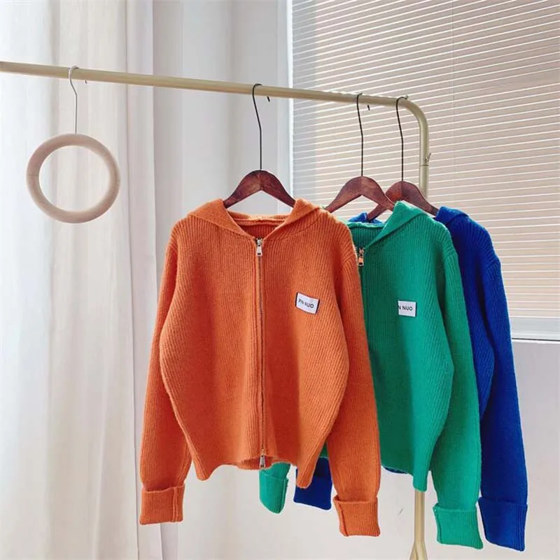 

DAYIFUN High Quality Women's Oversize Sweater Solid Color Cardigan Crop Top Knit Hooded Sweatshirt Korean Fashion Zipper Coats