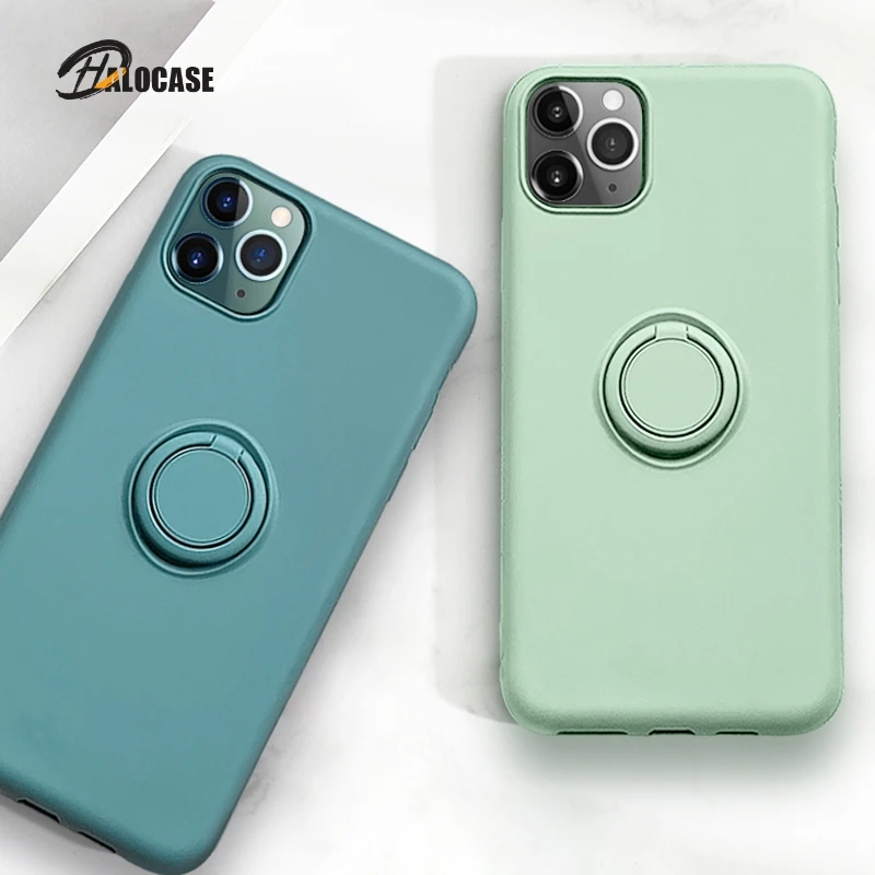 

Soft Silicone Phone Case For iPhone 12 11 Pro Max Mini XS XR X R 7 8 6 S 6S Plus iPhone11 iPhone12 With Ring Holder Stand Covers