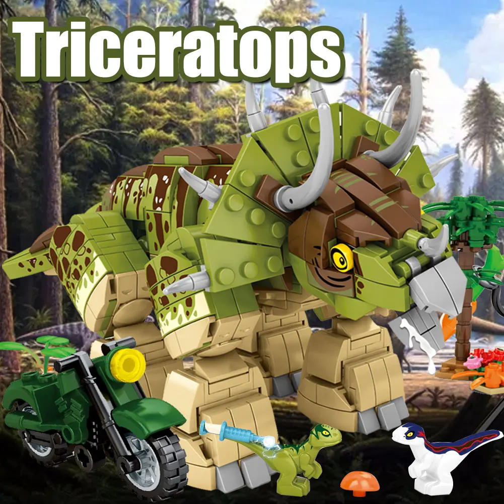 

BZDA Triceratops Jurassic Dinosaurs World Building Blocks 735 PCS Moc Action Figures Dinosaurs Kids Toys Boys Christmas Gifts