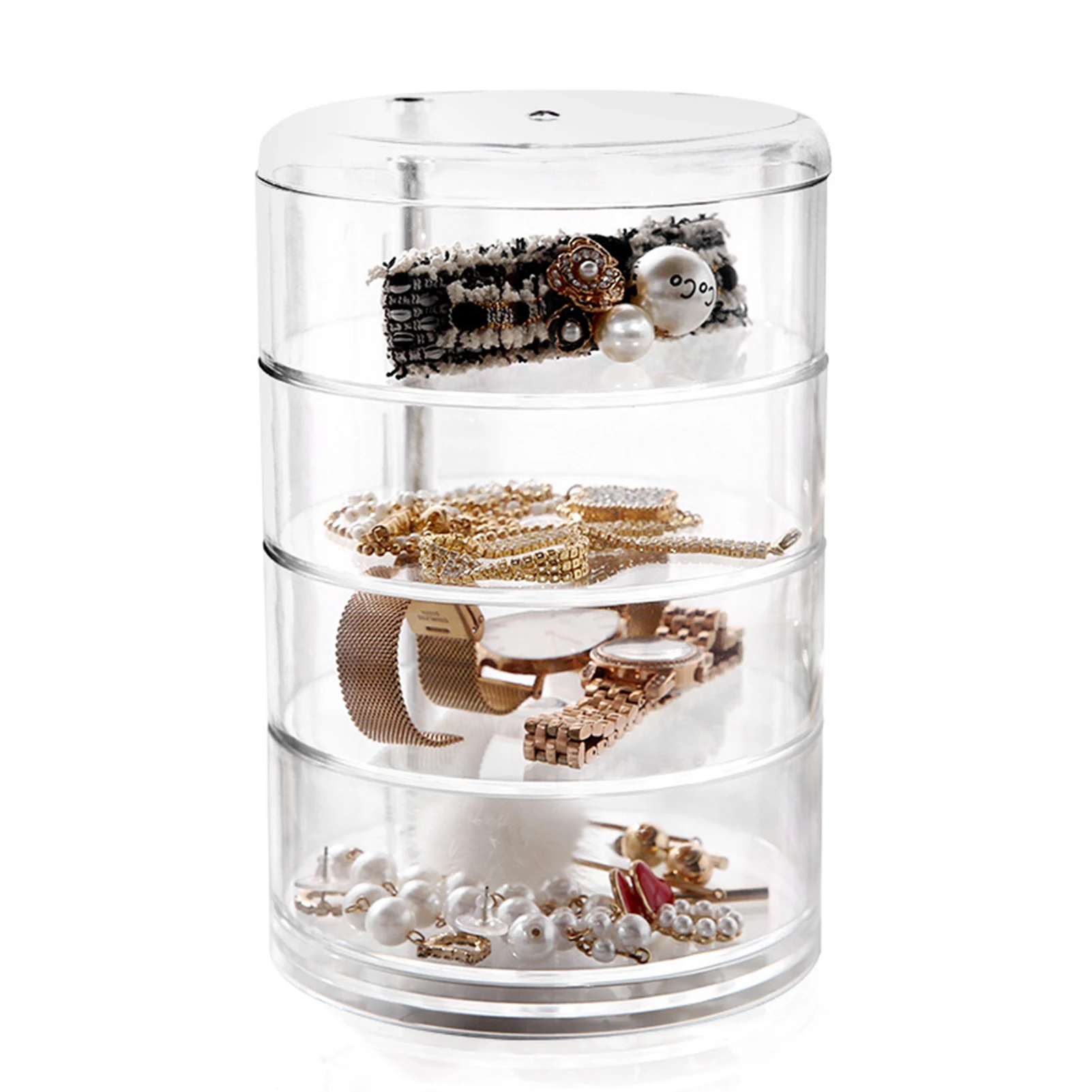 

4-layer Rotating Transparent Jewelry Storage Box Jewelry Necklace Earrings Display Stand Desktop Organizer Storage Box S