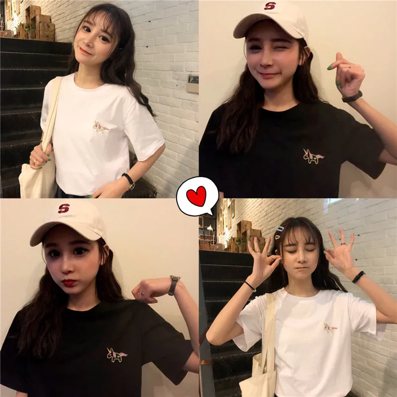 Женская футболка с вышивкой единорога коротким рукавом|Футболки| |