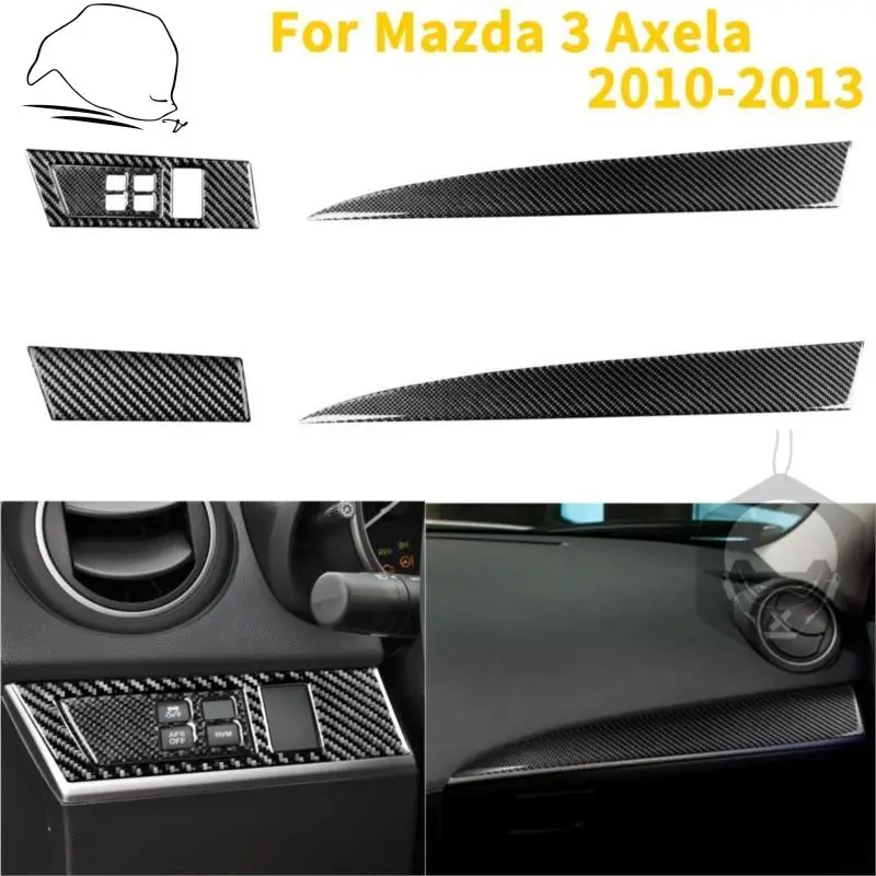 For Mazda 3 Axela 2010-2013 Side Dashboard Cover Kit Carbon Fiber Sticker Dash Trim Interior Strip Decoration Car Accessories