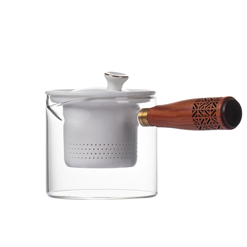 Transparent Cute Teapot Handle Cuisine Heat Resistant Glass Teapot To with Wood Pote Vidro Com Tampa House Merchandises BL50CH