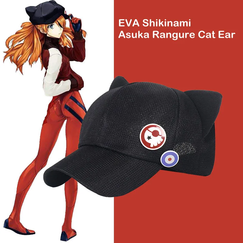 Shikinami Asuka Rangure Cat Ear Polar Fleece Hat Peak Cap Baseball Cap Anime Cosplay Accessories