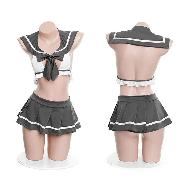 

JK School Student Uniform Cosplay Costume Sexy Open Chest Bow Tie Sailor Suit Pajamas Anime Girl Pleated Skirt Lingerie Set
