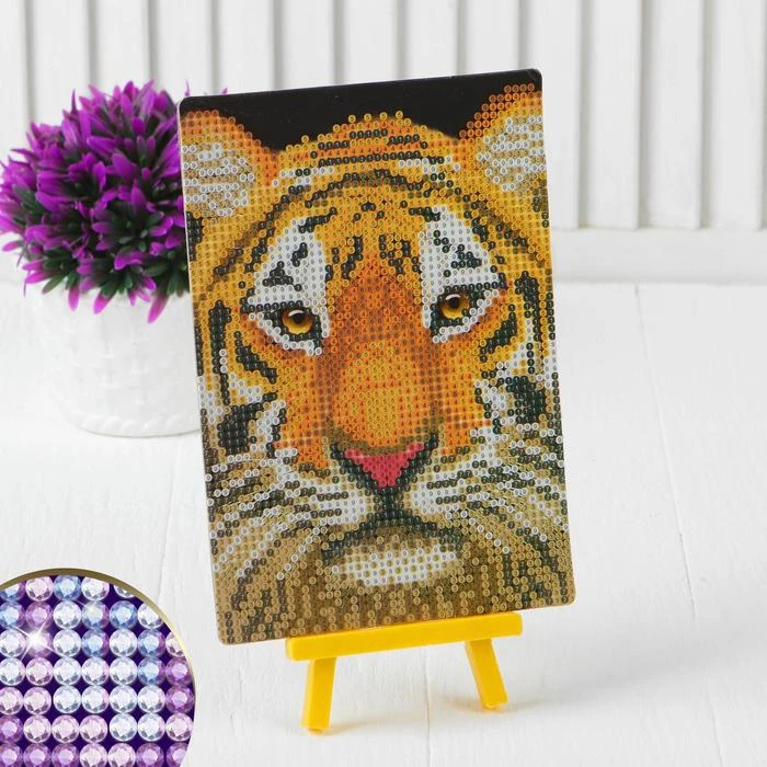 Алмазная вышивка на подставке Тигр 13 × 19 см. Набор для творчества|Алмазная