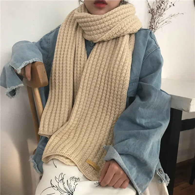 

Women's latest wool knit scarf, winter thickening and warmth, ladies classic striped scarf