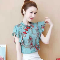 2021 vintage silk blouse chinese style floral printing cheongsam tops woman china classical sleeveless qipao shirt costume top
