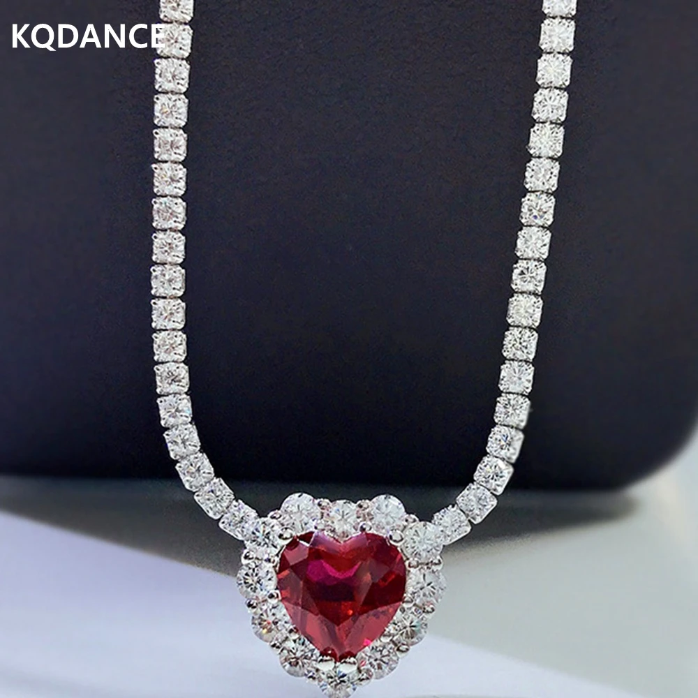 

925 Sterling Silver Simulated Moissanite diamonds chain Ruby/Emerald Gemstone Heart Pendant Necklaces Fine Jewelry 2021 Trend
