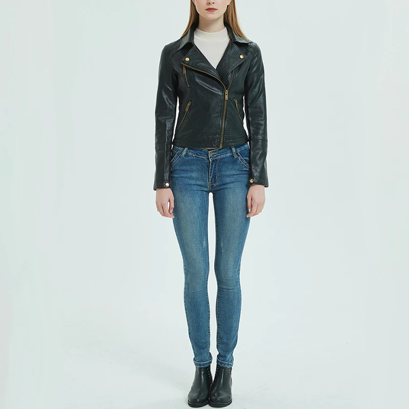 

Runway Designer Women Jacket Autumn 2019 Long Sleeve Zippers Soft Pu Leather Jacket Outerwear Motorcycle Biker Black Jacket
