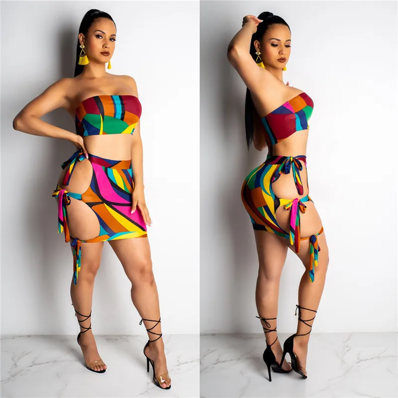 Клубные пикантные комплект из двух предметов для женщин с принтом Топ и