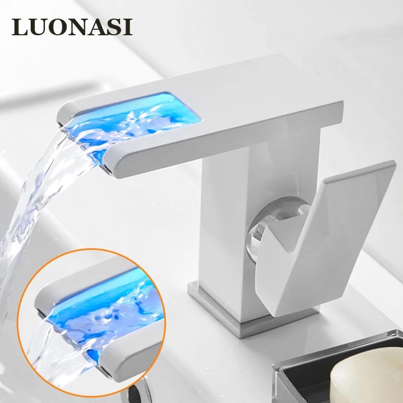 Светодиодный кран для раковины ванной комнаты смеситель холодной и горячей воды
