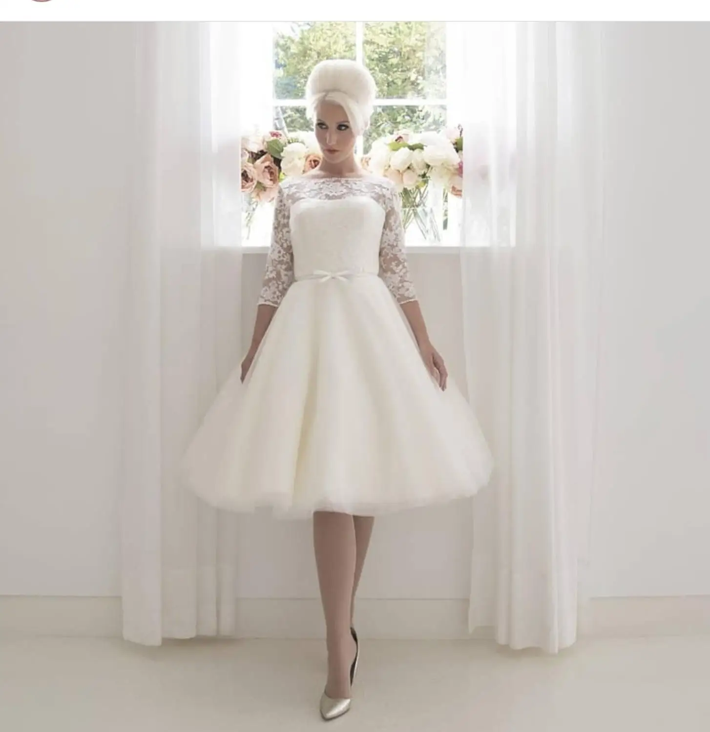 Женское Короткое свадебное платье элегантное кружевное ТРАПЕЦИЕВИДНОЕ ПЛАТЬЕ