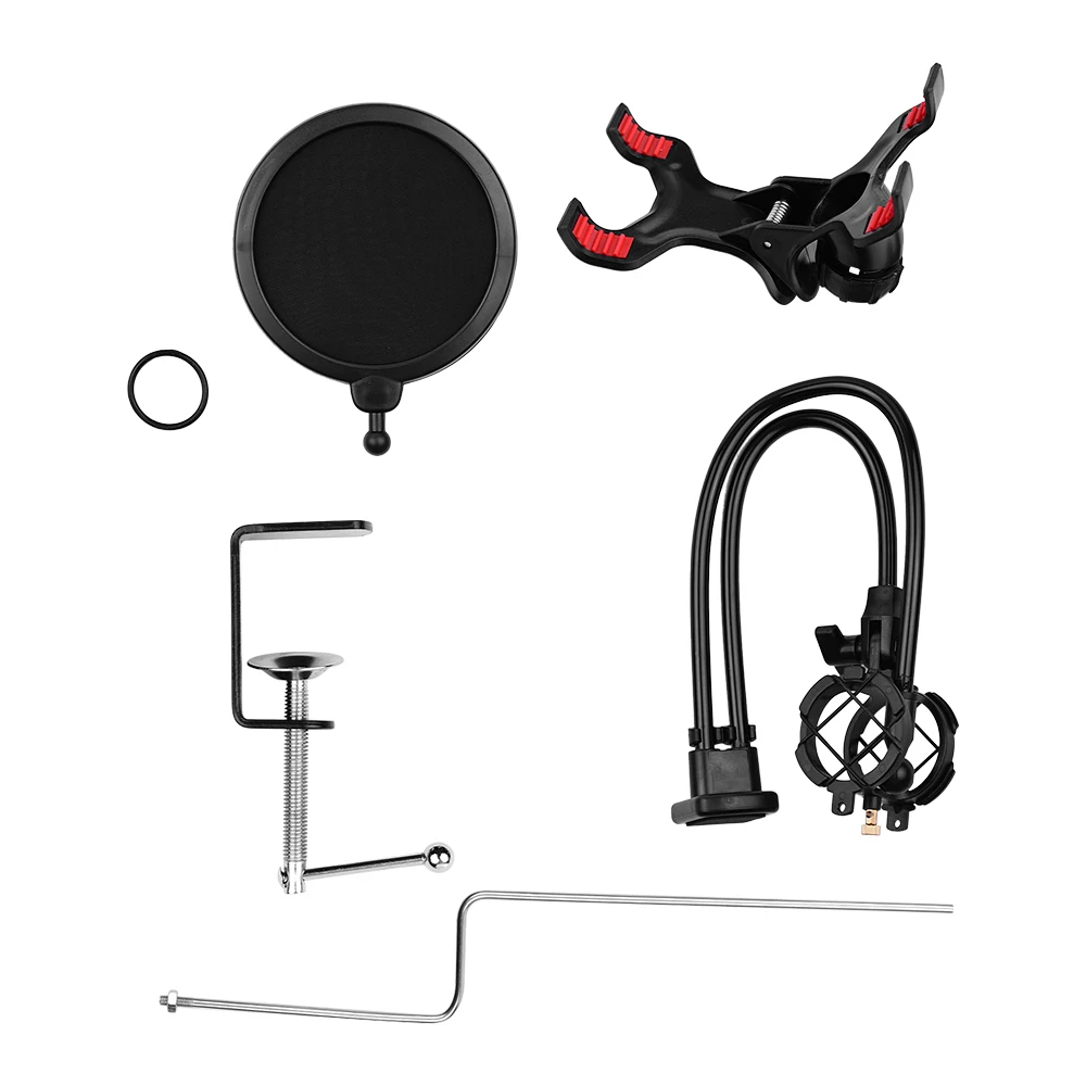 

Microphone and Smartphone Stand Desk Holder with Clamp Windscreen for Live Stream/Online Course/Karaoke