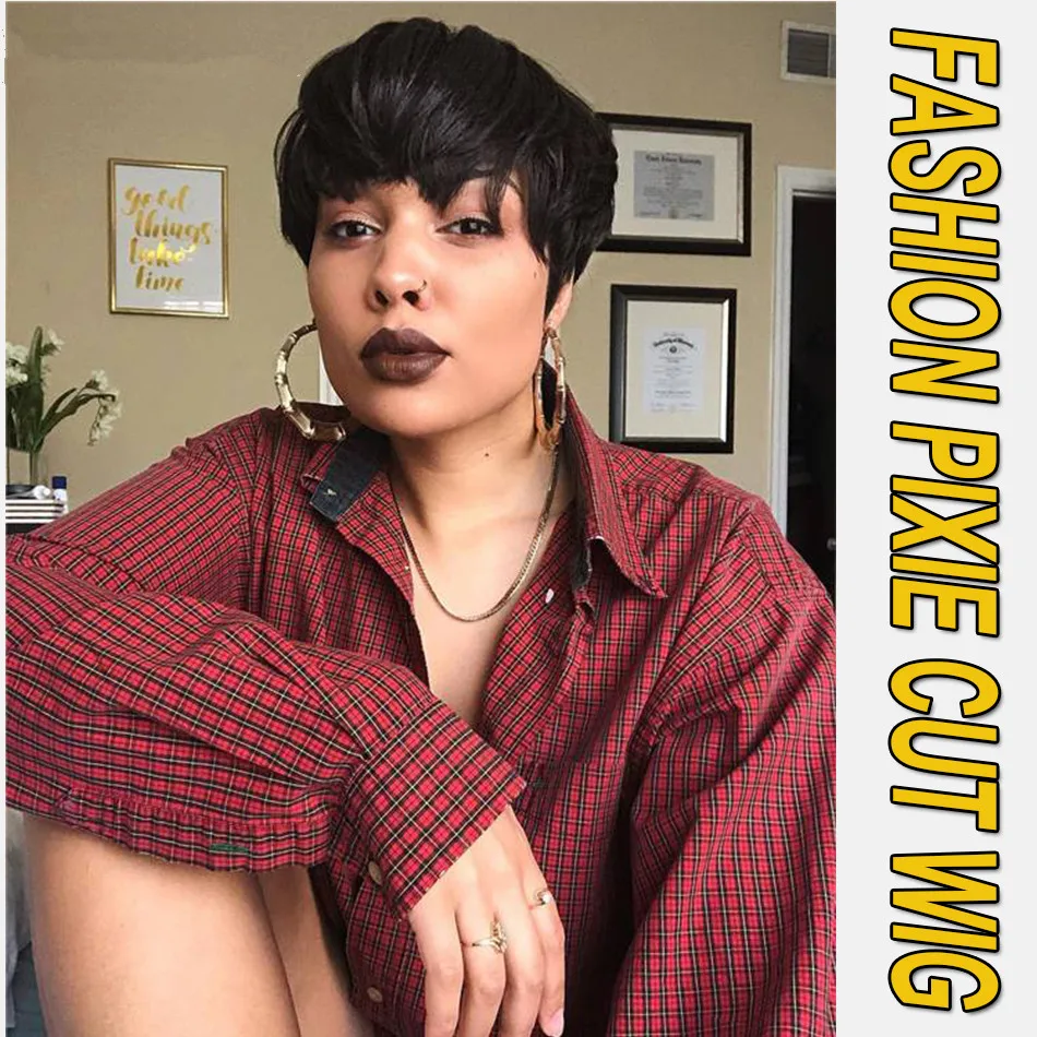 Короткий парик фея человеческие волосы прямые Remy бразильские для черных женщин