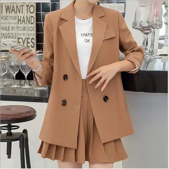 Высококачественная двубортная Черная куртка из ткани длинные элегантные