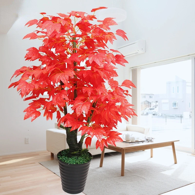 

Large Artificial Plant Red Maple Green Plant Potted Fake Tree Bonsai Artificial Tree Room Hotel Office Decoration Fake Plant DIY