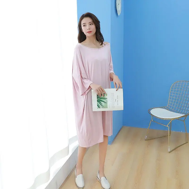 2021 Summer Large Size Dress Nightgown Women's Short Sleeve Loose Nightwear Shoulder Nightdress Pregnant Home Wear Sleepwear