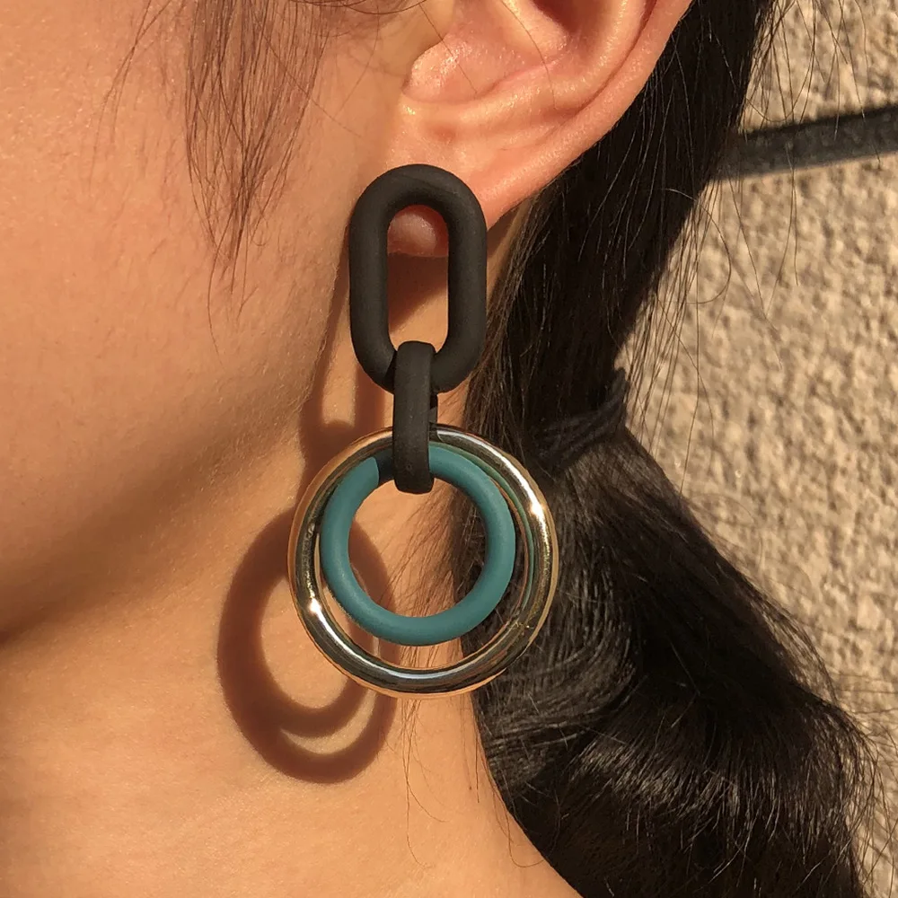 

Hanging Statement Stud Earrings Vintage Exaggerated Contrast Color Stitching Geometric Brincos Dangle Punk Jewelry Party Gift