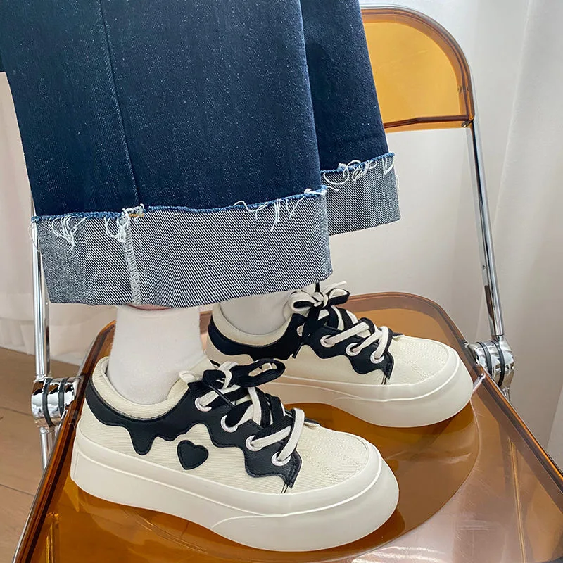

Sneakers Women's Sports Shoes Kawaii Lolita Platform Love Canvas Shoes 2021 Fashion Trend New Round Head Vulcanize Casual Flats