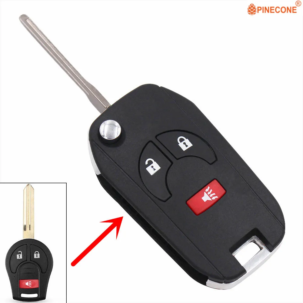 

PINECONE for Nissan Sunny March Tiida Sylphy Key 2+1 Button Upgrade Modified Flip Folding Car Key Fob Shell Case