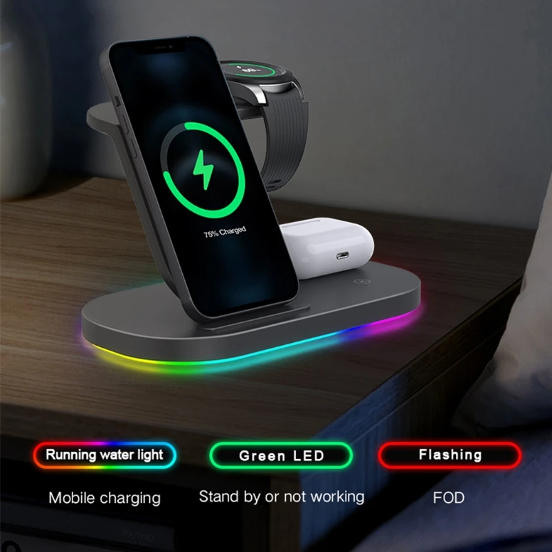 

Faster Charging Speed 3 in 1 Wireless Charger Bracket Black /White Fast Charging Station for Ap-ple iWa-tch SE/6/5/4/3
