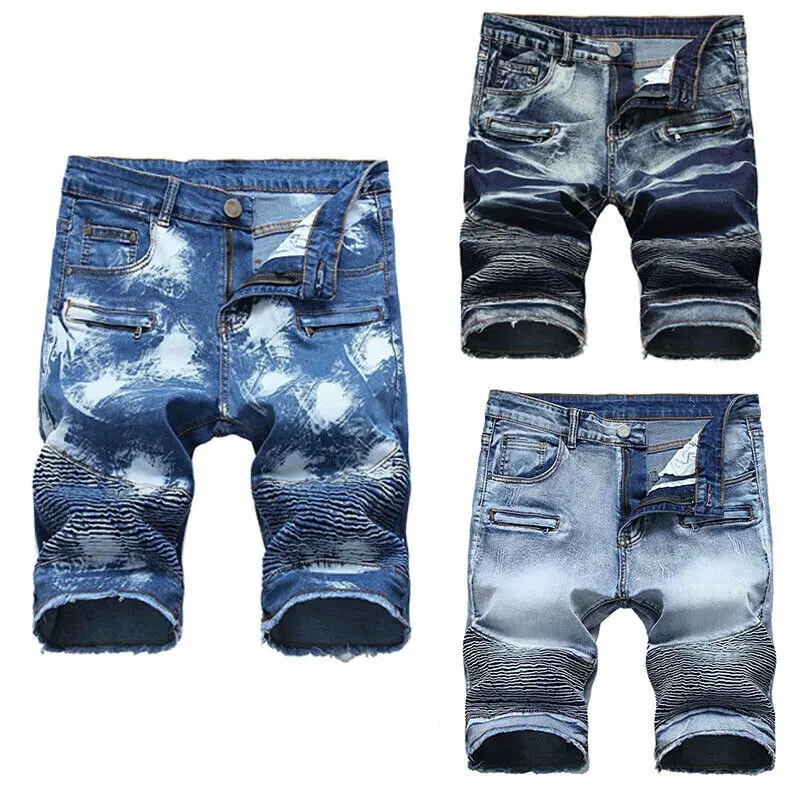 Мужские Винтажные рваные потертые прямые облегающие джинсовые шорты байкерские