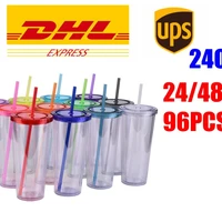 dhl 4896pcs 24oz acrylic skinny tumblers double wall insulated plastic tumbler coffee reusable sippy cup with straws lids