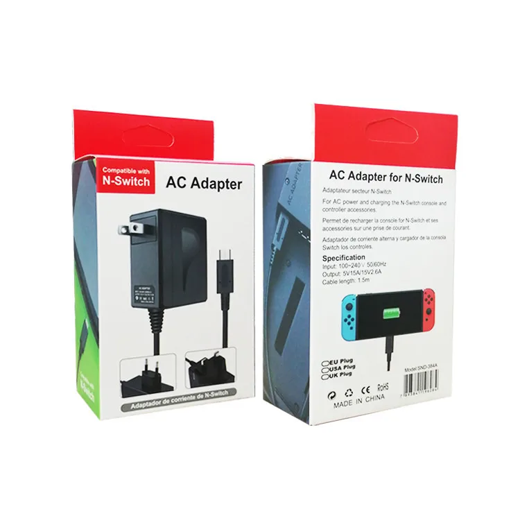 20 шт 1,5 м 5V-1A 15V-2.6A адаптер для быстрой зарядки для Nintendo переключатель игровой консоли AC зарядное устройство адаптер ЕС/США разъем питания