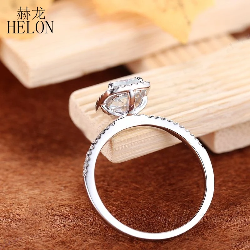 HELON Solid 14K белое золото AU585 изумруд огранка 1ct Натуральный аквамарин бриллианты обручальные драгоценные камни для женщин ювелирные украшения кольцо