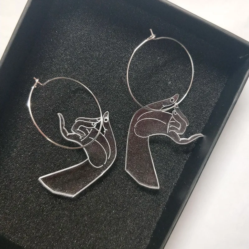 Модные серьги-кольца в китайском стиле с прозрачными дисками и Журавлями для