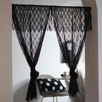 2022 lace curtain for kitchen door cortinas romantic white black geometric lace hollow out thin rideau art home decorating