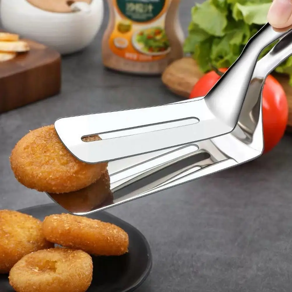 

Steel Frying Shovel Food Tongs Pizza Pancakes Barbecue Spatula Cookware Food Turning Clamp Tong Steak Shovel For Home N2h4