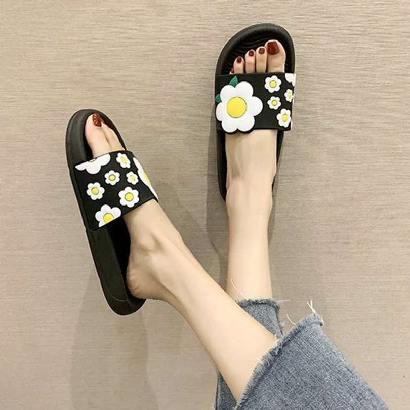 

2021 летние женские домашние тапочки, цветочные шлепанцы на нескользящей толстой платформе, домашняя Студенческая Повседневная обувь, пляжн...